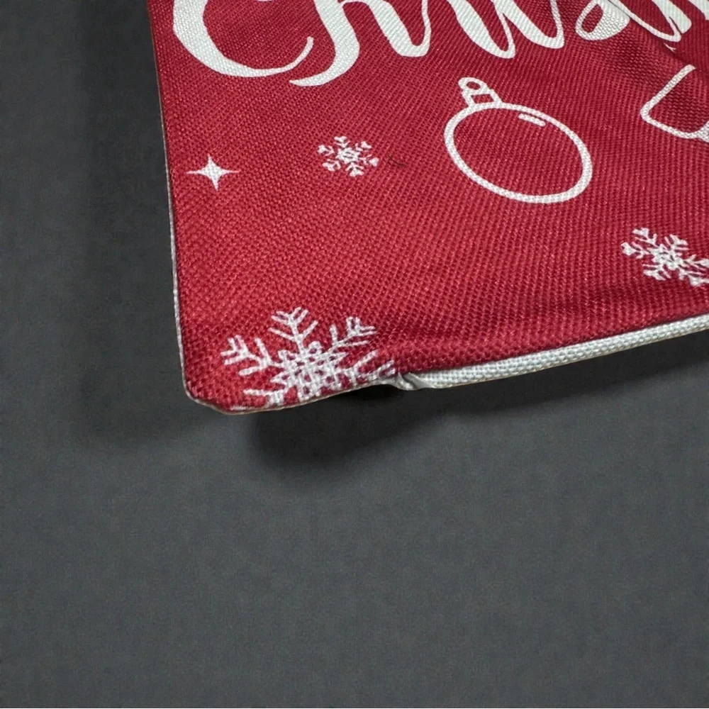 Christmas Pillow Covers 18x18 Set of 2 Red White Reindeer Merry Xmas Holiday